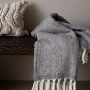 Plush Gray Fringe Throw Blanket - Unbranded